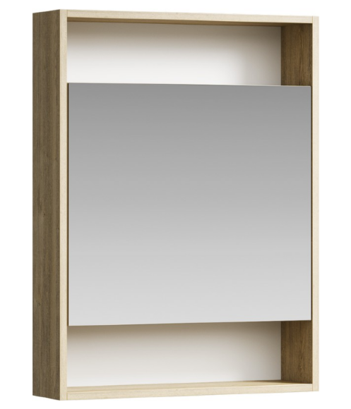 AQWELLA City Универсальный левый/правый зеркальный шкаф с одной дверью и двумя открытыми полками, цвет дуб балтийский - SIT0406DB