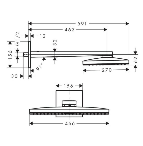 Hansgrohe верхний душ с настенным кронштейном, Rainmaker Select, матовый хром арт. 24003400