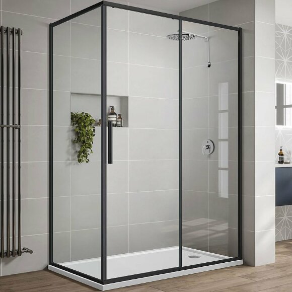Душевой уголок Vincea (Италия), 120x90 профиль Черный матовый стекло прозрачное Slim-U - VSR-2SU9012CLB