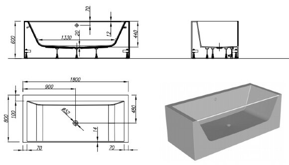 Ванна COPELIA LIGHT-FS 180/MO Z+CTL WHITE Kolpa-San арт. 596190