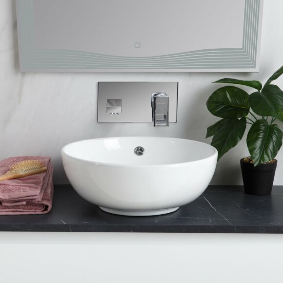 BelBagno Раковина накладная керамическая 440x440x155, круглая, глянцевый белый, арт. BB1077