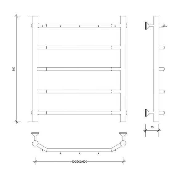 Полотенцесушитель водяной, хром, Secado 60x40, Агата 1 К - 4603777443986