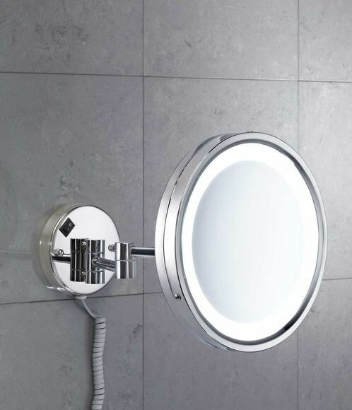 Настенное круглое косметическое зеркало (5x) с LED подсветкой (кабель и вилка), Vincent Gedy, хром арт. 2118(13)