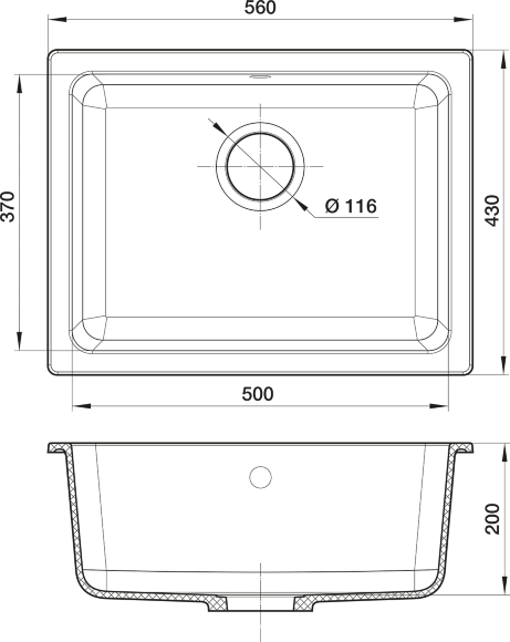 Кухонная мойка Berkana 560x430, 1 чаша, Rivelato, BK-50 brina цвет: белый