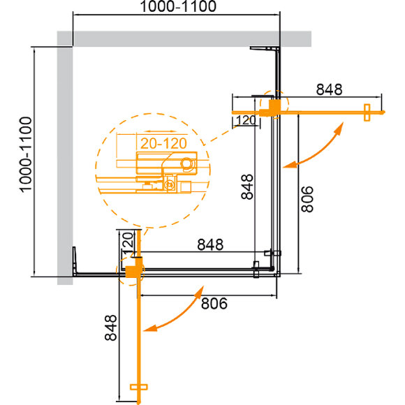 Душевой уголок SLIDER Черный матовый Cezares - SLIDER-A-2-100/110-C-NERO Душевой уголок SLIDER Черный матовый Cezares - SLIDER-A-2-100/110-C-NERO