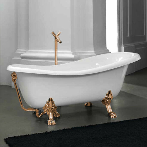 Ванна на лапах, со слив-переливом и сифоном, ARTCERAM Hermitage - HEW001 73 oro, цвет: Белый