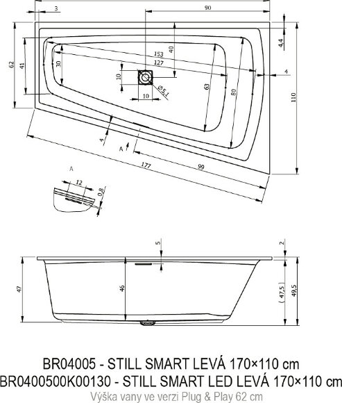Акриловая ванна STILL SMART - PLUG & PLAY L 170x110 RIHO арт. BD16 (BD1600500000000)
