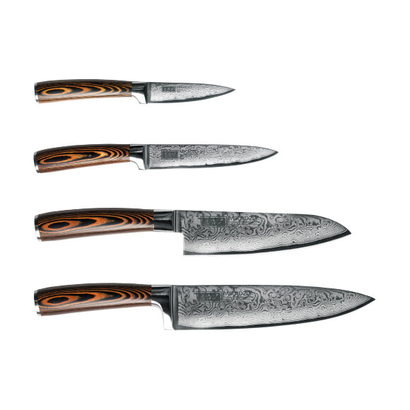 Набор из 4х ножей + универсальная подставка  Damascus Suminagashi-SET , 4996233 Omoikiri