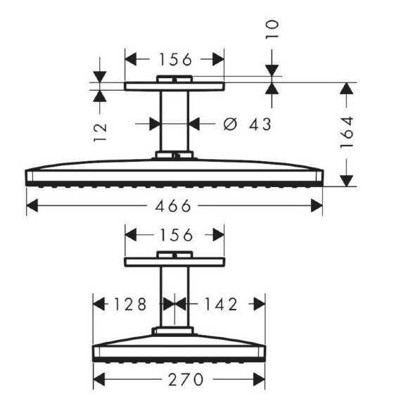 Hansgrohe верхний душ с потолочным кронштейном скрытого монтажа, Rainmaker Select, матовый хром арт. 24002400