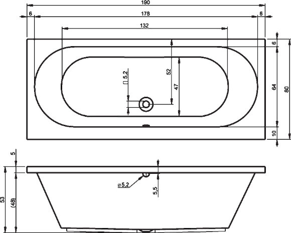 Акриловая ванна CAROLINA 190x80 RIHO арт. BB55 (BB5500500000000)