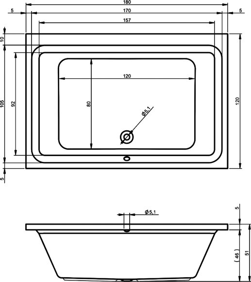 Акриловая ванна CASTELLO 180x120 RIHO арт. BB77 (BB7700500000000)