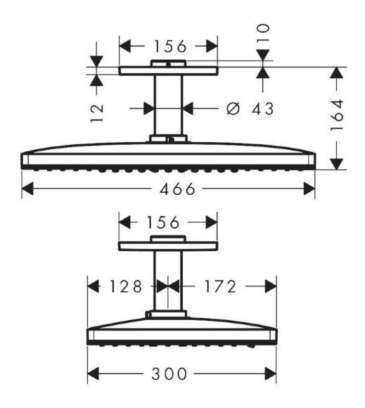 Hansgrohe верхний душ с потолочным кронштейном скрытого монтажа, Rainmaker Select, матовый хром арт. 24006400