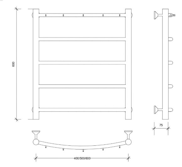 Полотенцесушитель водяной, черный, Secado 60x50, Милан 1 К - 4673739226230