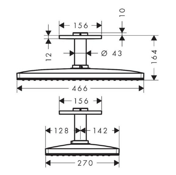 Hansgrohe верхний душ с потолочным кронштейном скрытого монтажа, Rainmaker Select, матовый хром арт. 24012400 Hansgrohe верхний душ с потолочным кронштейном скрытого монтажа, Rainmaker Select, матовый хром арт. 24012400