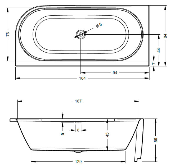 Акриловая ванна DESIRE CORNER RECHTSVELVET 180x84 - WHITE MATT/ BLACK MATTRIHO FALL - CHROMSPARKLE SYSTEM/LED RIHO арт. BD05 (BD05C20S1WI1170)