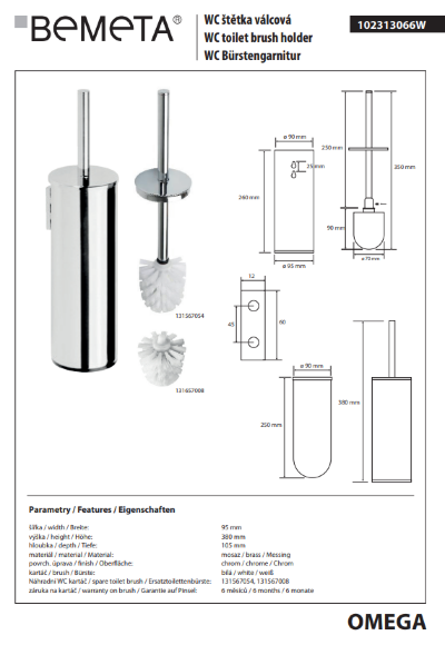 Ёршик для туалета BEMETA OMEGA подвесной/напольный 102313066 цвет: хром Ёршик для туалета BEMETA OMEGA подвесной/напольный 102313066 цвет: хром