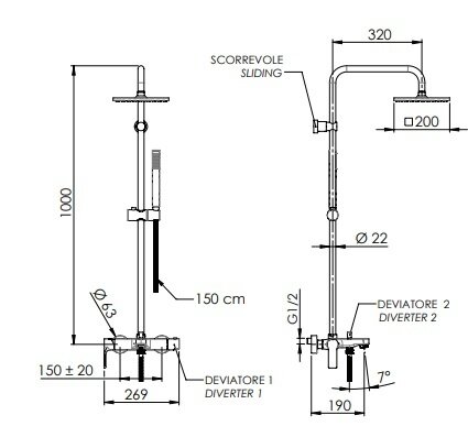 Душевая стойка со смесителем с функцией наполнения ванны REMER Energy EY34X7SS9SSDO, цвет: золото