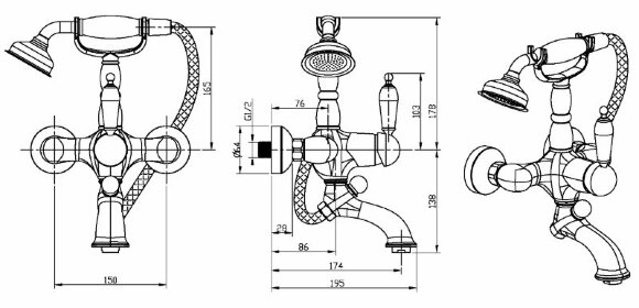 Смеситель для ванны Brillante Ripresa 343 Хром Boheme