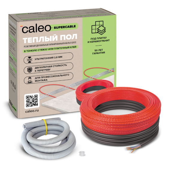 Нагревательная секция для теплого пола super18w-80, 7.2-11.0 м2, УП-00000289, Caleo Supercable в стяжку
