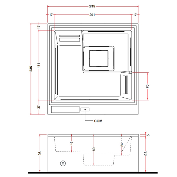 Минибассейн Gruppo Treesse Phantom, комплектация SP1, г/м+ нагреватель, фиотр-картридж, хромо-я 2, внешняя панель VTR белая, арт. V322LXBNB22000SI, цвет: белый