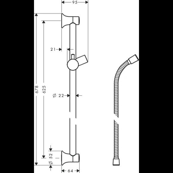 Hansgrohe душевая штанга Classic 65см со шлангом, Unica, глянцевый хром арт. 27617000