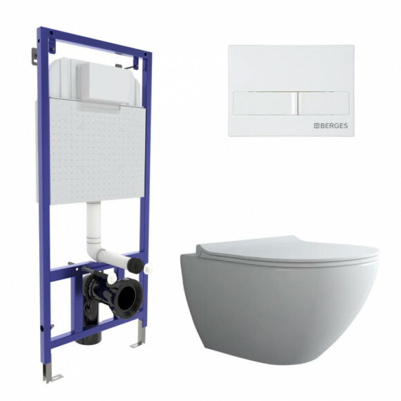 Комплект berges: инсталляция novum, кнопка l1, унитаз xl rimless, сидение дюропласт toma slim so Novum Berges арт. 043265