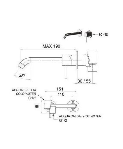 Настенный смеситель для раковины, цвет: черный Remer X STYLE X15PLCFP Настенный смеситель для раковины, цвет: черный Remer X STYLE X15PLCFP