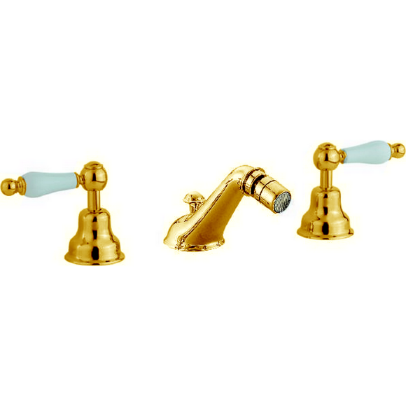 Смеситель для биде на 3 отверстия с донным клапаном CISAL Arcana Toscana цвет: золото/белый арт. TS00122024