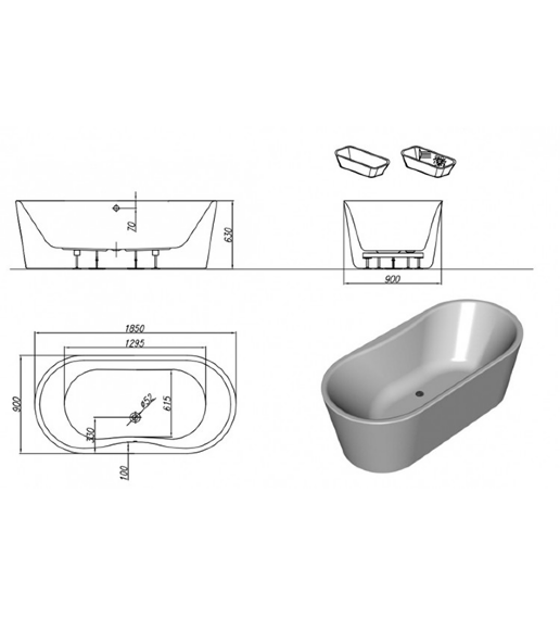 Ванна COMODO-FS 185X90 BLACK&WHITE Kolpa-San арт. 593790