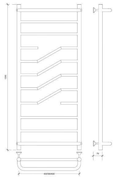 Полотенцесушитель водяной, хром, Secado 120x40, Риволи СП - 4603777448301