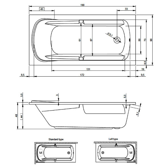 Акриловая ванна FUTURE XL CALGARY 190x90 RIHO арт. BC32 (BC3200500000000)