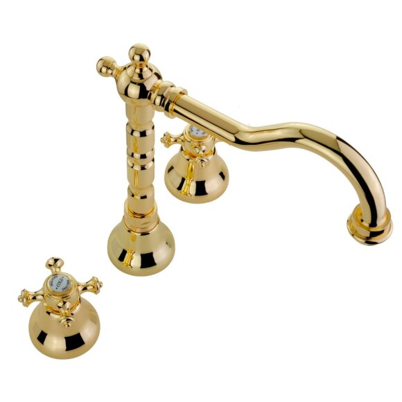 Смеситель для раковины излив "змейка", на 3 отв., донный клапан "click-clack", Migliore Prestige, золото арт. 31619 Смеситель для раковины излив "змейка", на 3 отв., донный клапан "click-clack", Migliore Prestige, золото арт. 31619