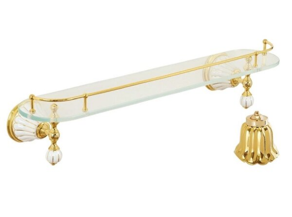 Полка c галереей, L60 см, стекло/керамика золото, Migliore Olivia, золото арт. 27477