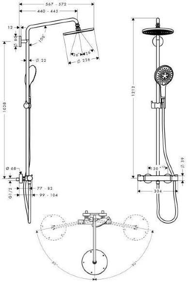 Hansgrohe душевая система с термостатом, Raindance S, глянцевый хром арт. 27116000