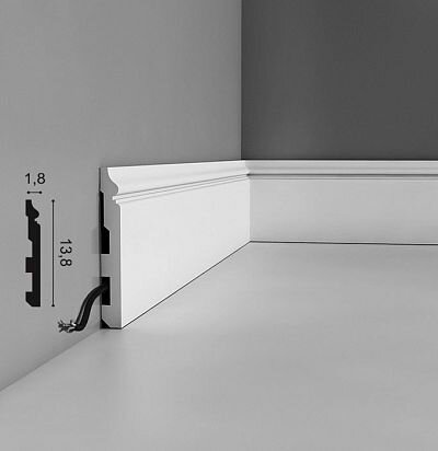 Плинтус из дюрополимера с кабель-каналом SX118 Orac Axxent Бельгия цвет: Белый