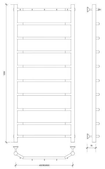 Полотенцесушитель водяной, хром, Secado 120x40, Агата 1 К - 4603777444044