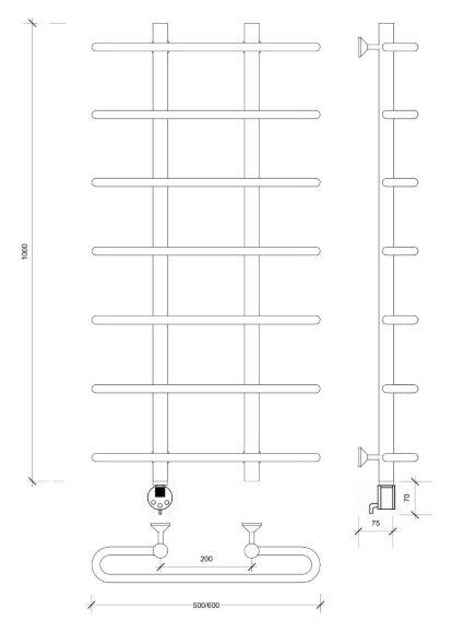 Полотенцесушитель электрический, черный матовый, Secado 100x20x60, Венеция 1 - 4673739233566