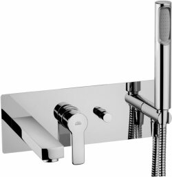 Paffoni Встраиваемый смеситель для ванны и душа (2 выхода) с накладкой из нержавеющей стали 350x120мм и ручным душем, встраиваемая часть в комплекте арт. RED001CR Paffoni Встраиваемый смеситель для ванны и душа (2 выхода) с накладкой из нержавеющей стали 350x120мм и ручным душем, встраиваемая часть в комплекте арт. RED001CR