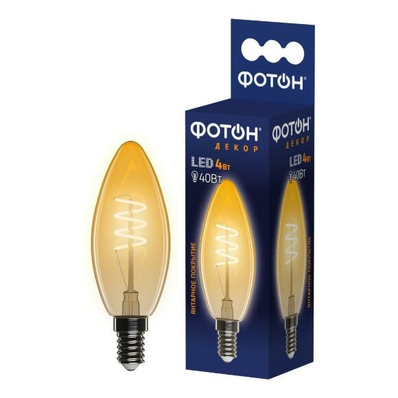 Лампа светодиодная филаментная E14 4W 2200K 23939 Декор Фотон цвет: золотой
