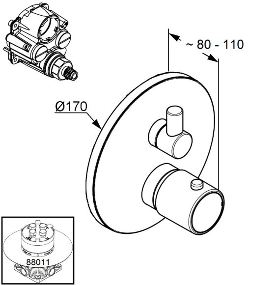 Встраиваемый смеситель для ванны и душа с термостатом с запорным вентилем-переключателем, хром глянцевый, ZENTA Kludi арт. 388300545 Встраиваемый смеситель для ванны и душа с термостатом с запорным вентилем-переключателем, хром глянцевый, ZENTA Kludi арт. 388300545