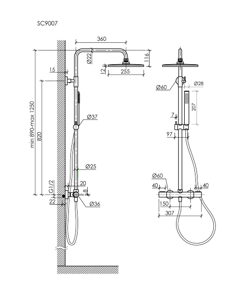 Душевая стойка с термостатом Sancоs Etna, цвет: оружейная сталь, арт. SC9007GG Душевая стойка с термостатом Sancоs Etna, цвет: оружейная сталь, арт. SC9007GG