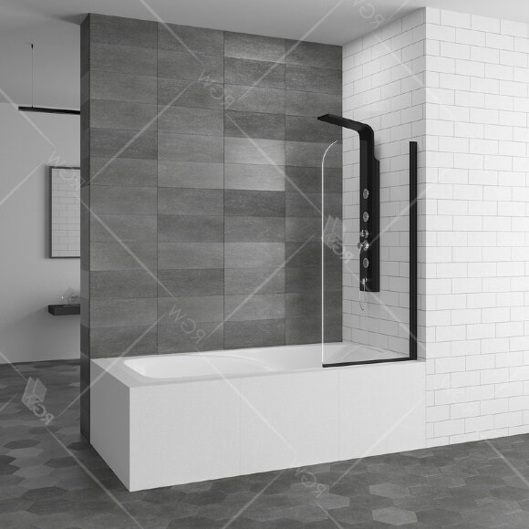 RGW Шторка на ванну sc-09 в 80x150 профиль черный стекло прозрачное алюминий, стекло арт. 06110908-14