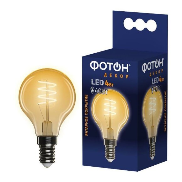 Лампа светодиодная филаментная E14 4W 2200K 23964 Декор Фотон цвет: золотой