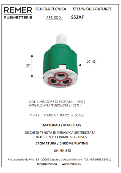 Керамический картридж Remer S52AF Керамический картридж Remer S52AF