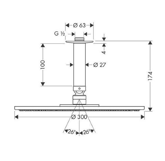 Hansgrohe верхний душ с потолочным кронштейном, Raindance S, глянцевый хром арт. 27494000