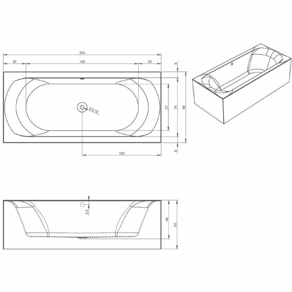 Акриловая ванна LINARES 200x90 RIGHT - PLUG & PLAY RIHO арт. BD59 (BD5900500000000)