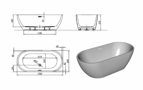 Ванна DALIA-FS 170X80 BLACK&WHITE Kolpa-San арт. 561760