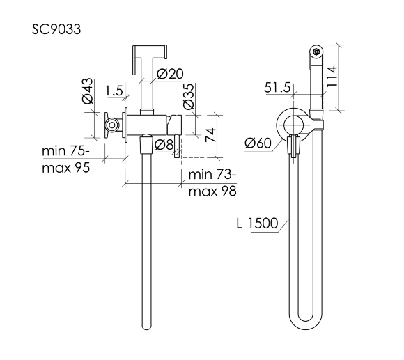 Гигиенический душ Sancos Etna, цвет: оружейная сталь, арт. SC9033GG Гигиенический душ Sancos Etna, цвет: оружейная сталь, арт. SC9033GG