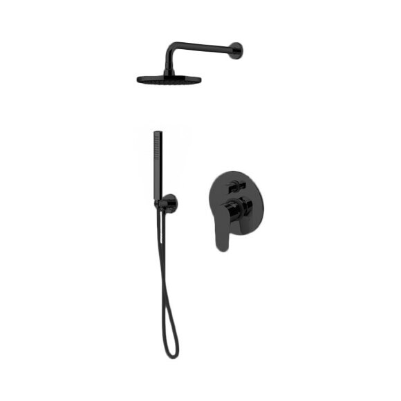 Комплект для душа со смесителем встроенным на 2 выхода, ручным душем с держателем и верхним душем 250 мм, GATTONI H2Omix7000 - KTH715/PDNO цвет: черный матовый