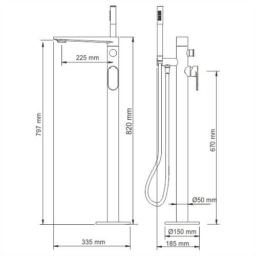 Смеситель напольный для ванны Elbe 7421 WasserKRAFT цвет: Черный